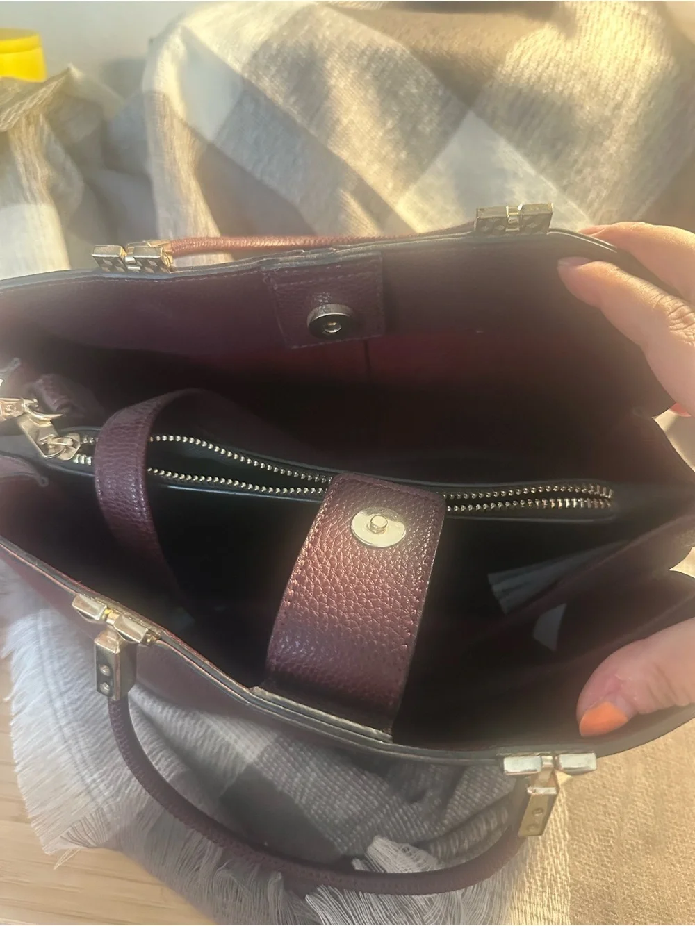 Aldo Pebbled Satchel in Burgundy with Gold Hardware